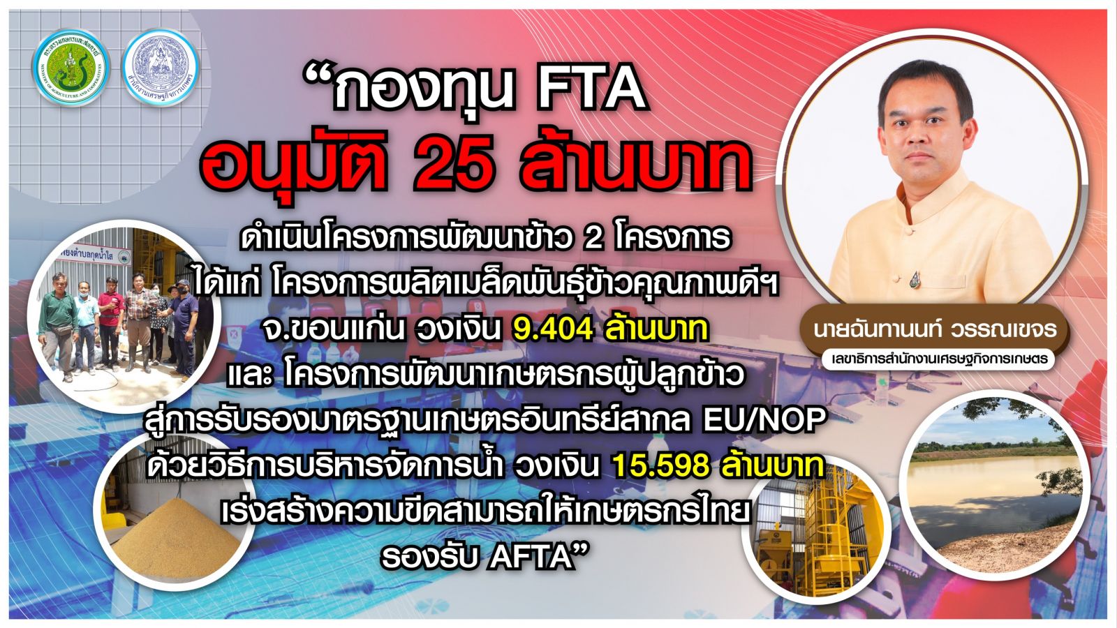กองทุน FTA ไฟเขียว 25 ล้านบาท อนุมัติ 2 โครงการพัฒนาข้าวไทย