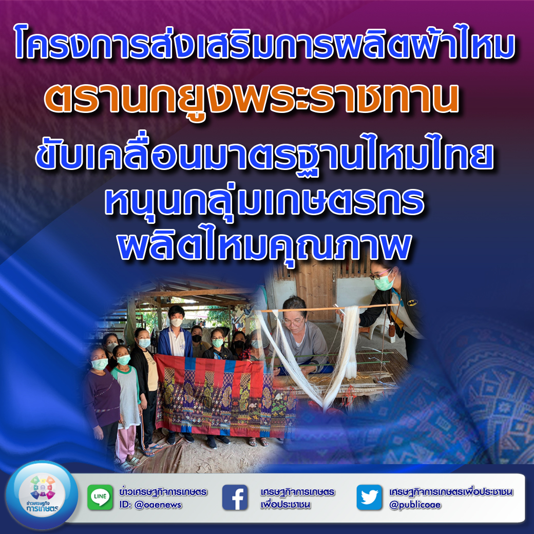 โครงการส่งเสริมการผลิตผ้าไหมตรานกยูงพระราชทาน ขับเคลื่อนมาตรฐานไหมไทย หนุนกลุ่มเกษตรกรผลิตไหมคุณภาพ 